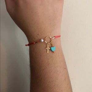 Alvaro Avila Bracelet w/GF cross & SP heart Coral